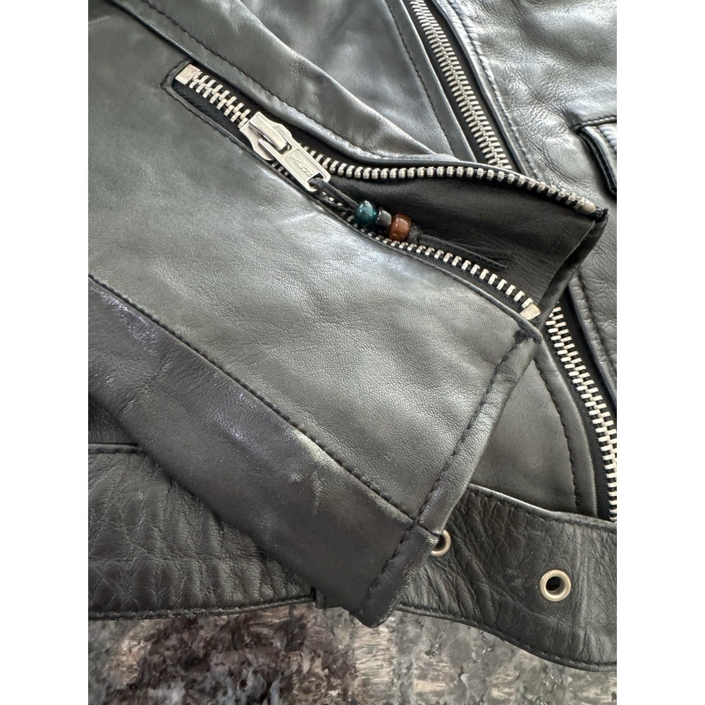 BLK DNM Black Vintage Distressed Perfecto Moto Leather Jacket. Glass Beads Med - Picture 11 of 15